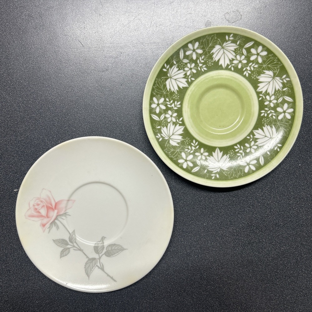 Vintage Texas Ware OD Oneida Melamine 6" Saucers‎ Olive Green Floral Pink Rose
